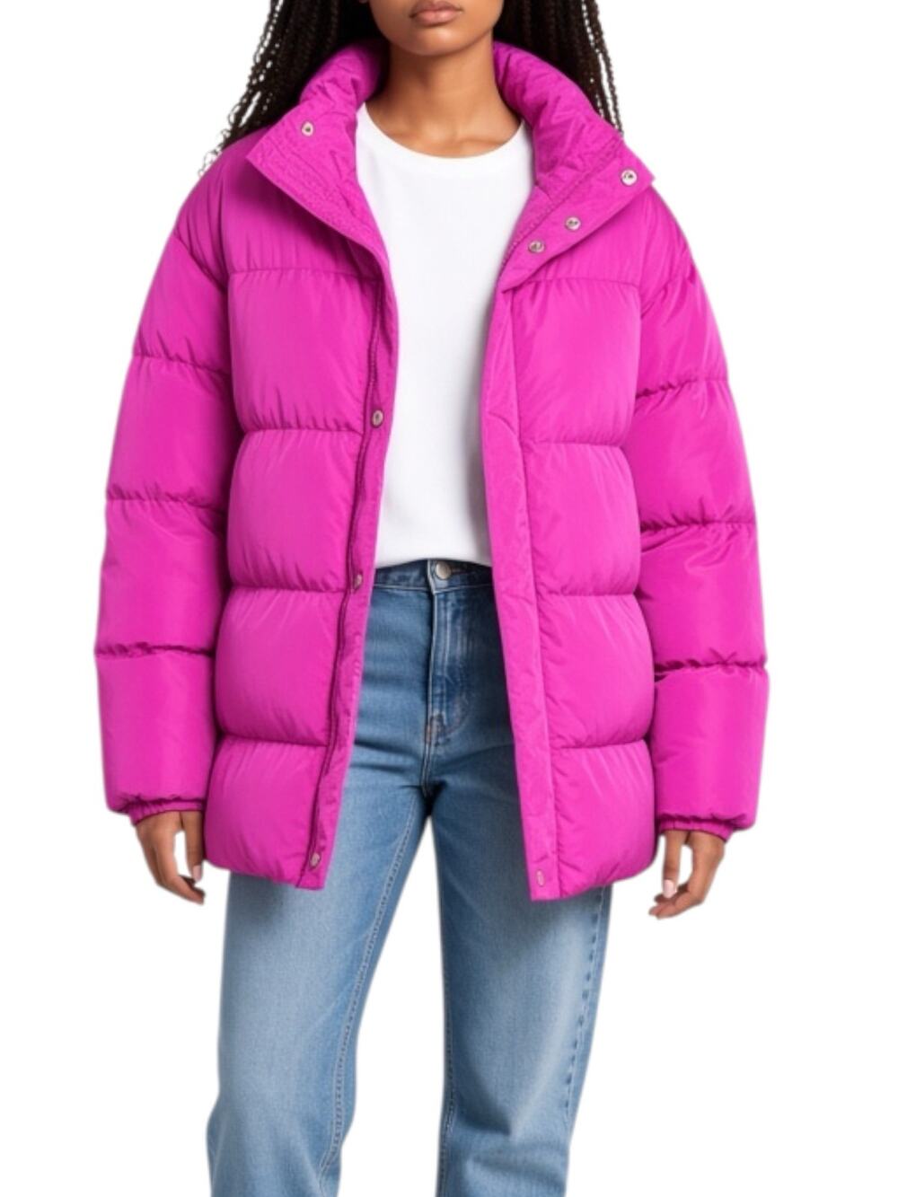 Nasty Gal Hot Pink Oversized Puffer Jacket Women Medium 8 Quilted Winter Coat